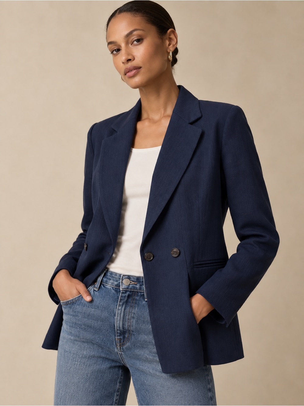 Banana Republic Navy Blue Cotton Blazer